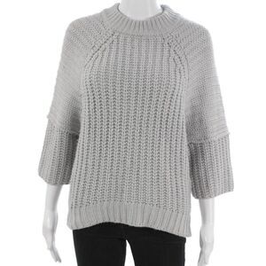 JOA Los Angeles Women Pullover Sweater Gray Mock Neck 3/4 Sleeve Acrylic Size L